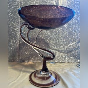 Hand made Poland Glass Purple Swirls Candy Dish.